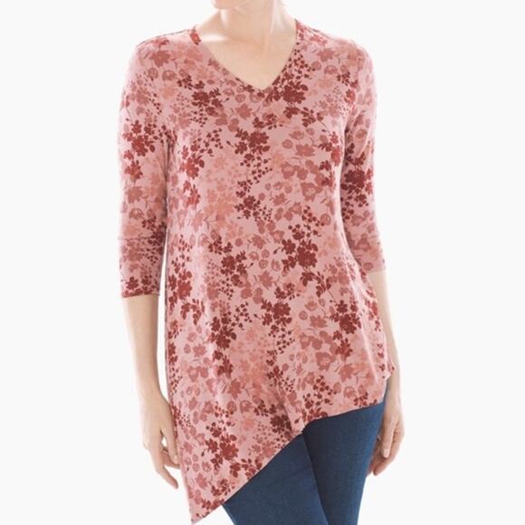 Soma Asymmetrical Tunic Tee Women's Sz Large Mauve V-Neck 3/4 Sleeve Knit Top - Picture 1 of 7